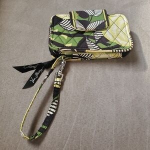 Vera Bradley Wallet Wristlet LA NEON ROSE Green Lime 5.5" x 3.5" Black Zip Cards